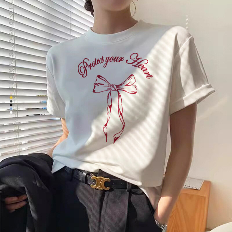 Camiseta De manga corta con pajarita Y2k para Mujer, Ropa De primavera y verano De 2024, con hombros al descubierto, estilo coreano