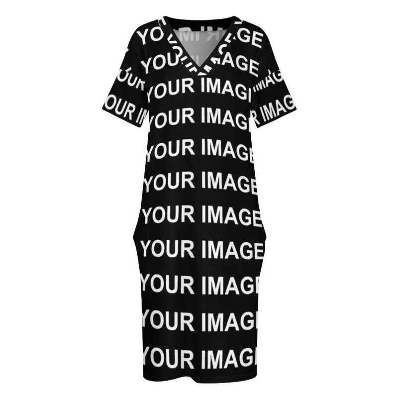 Uw Afbeelding Aangepaste Casual Dress Zomer Custom Made Ontwerp Kawaii Jurken Dames V-hals Print Street Style Jurk Plus Size 5XL