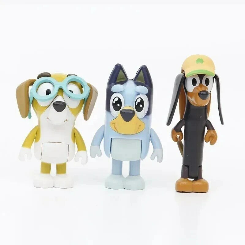 Blueyファミリーのキャラクターの装飾,ミニPVCのおもちゃ,可動式ジョイント付きの素敵な子犬,子供へのギフト,12