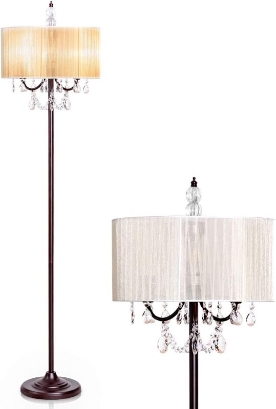 مصباح أرضي كريستالي مع مصابيح ليد ، ظل شفاف ، ضوء قائم ، طويل القامة ، تصميم أنيق ، غرفة معيشة