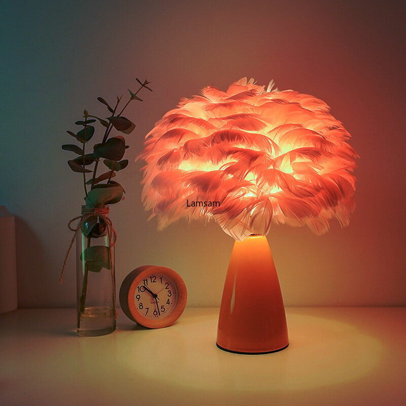 Lampada creativa con piume lampada da scrivania decorativa in ceramica luce notturna a LED USB per camera da letto soggiorno Cafe Hotel decorazione natalizia