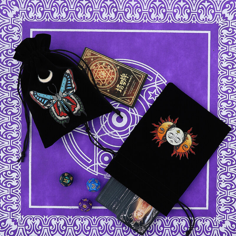 Bolsa de terciopelo para cartas de Tarot, bolsa de almacenamiento de 13x18cm, de colores, de runas, constelaciones, bruja, adivinación, fase lunar, bolsa de Tarots, bolsas de dados de joyería