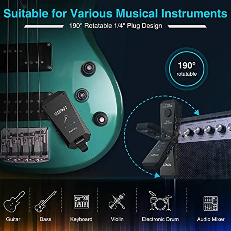 LEKATO Sistem Gitar Nirkabel 5.8GHz Penerima Pemancar Nirkabel Gitar 4 Saluran Sistem Audio untuk Gitar Bass Listrik (WS-90