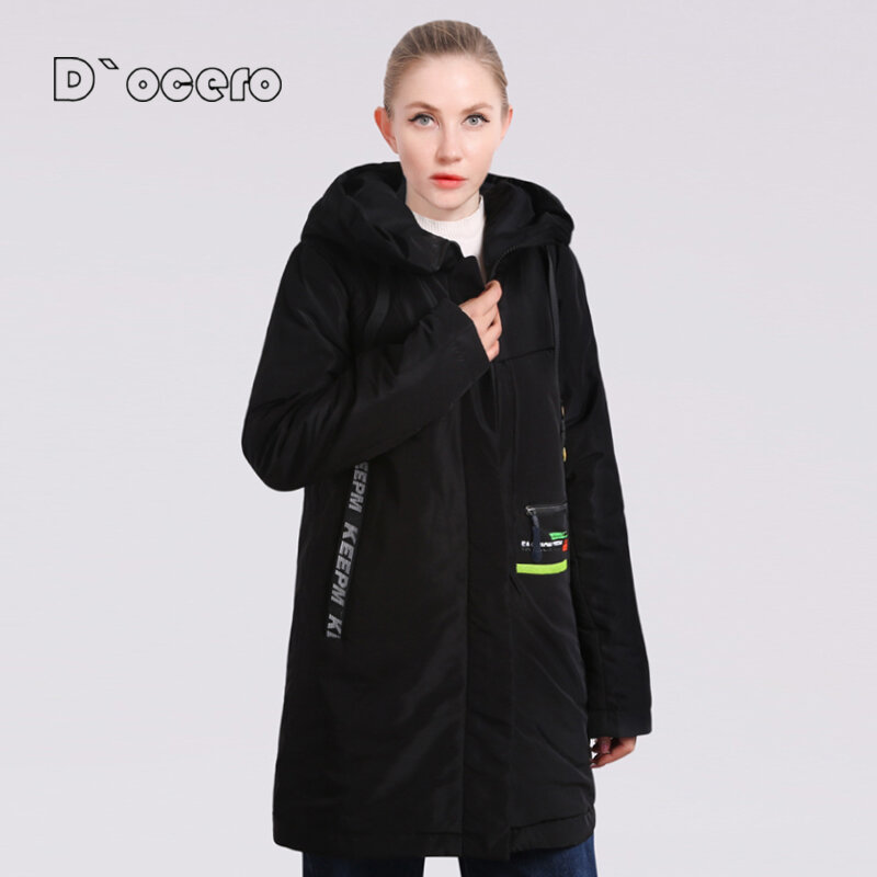 2022 New Spring Autumn Jackets Women Thin Cotton Coat Long Quilted Fashion Parka Hooded Contrast Color High Quality Clothing