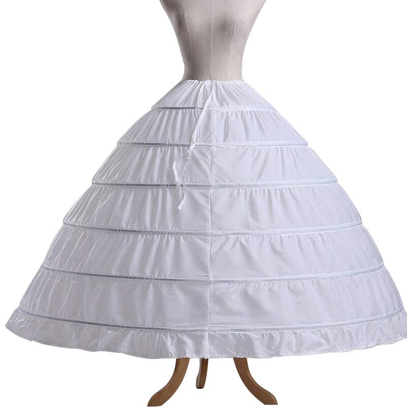 Women's 6 Hoops Petticoat Skirt for Party Wedding Crinoline Slip Underskirt White