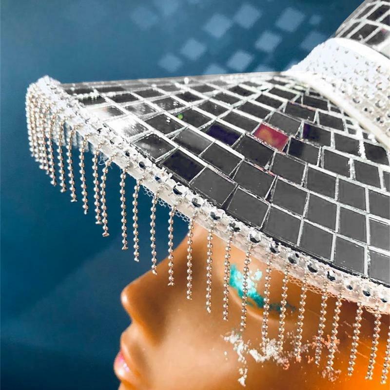 Berretti da discoteca con visiera retrattile Glitter Mirror Glass Disco Ball Hat splendidi cappelli da discoteca per DJ Club Stage