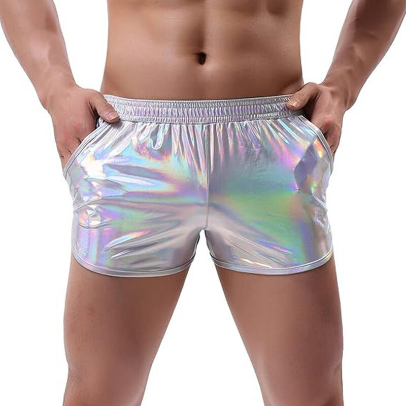 Pantalones cortos de vacaciones para hombre, ropa interior de Color sólido brillante, cintura elástica informal, moda masculina