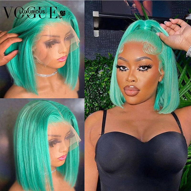 Hot Pink Green Colored Natural Straight Short Bob Pixie Cut Human Hair Wigs 5X5 Closure Brazilian Remy Glueless Wig Ready To Go