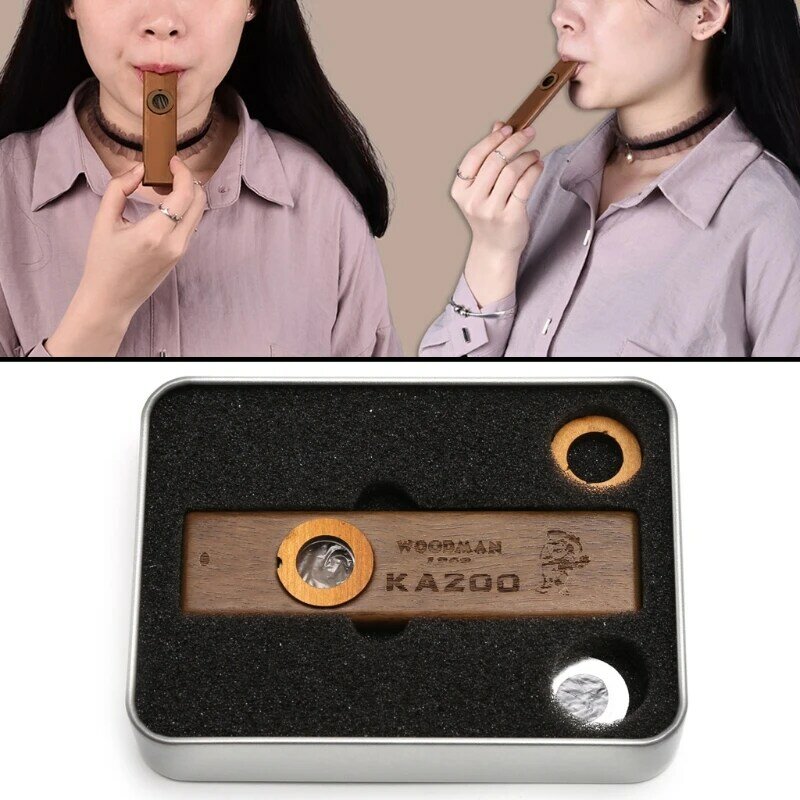 127D Musical Instrument Harmonica Wooden Kazoo with Metal Padded Box Kids Party Gift