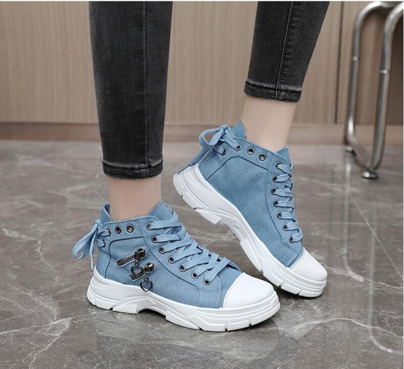 New Canvas Ladies Casual Shoes High Top Woman Sneakers Lace Up Platform Sport Shoes for Women Breathable Fashion Tennis