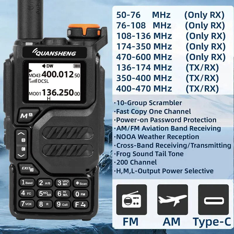 Quansheng-Uvk5 walkie-talkie มือถือ5 W ทางไกลเอาท์ดอร์แฮมวิทยุการเดินทางความถี่เต็มรูปแบบความยาว walkie-talkie retevis