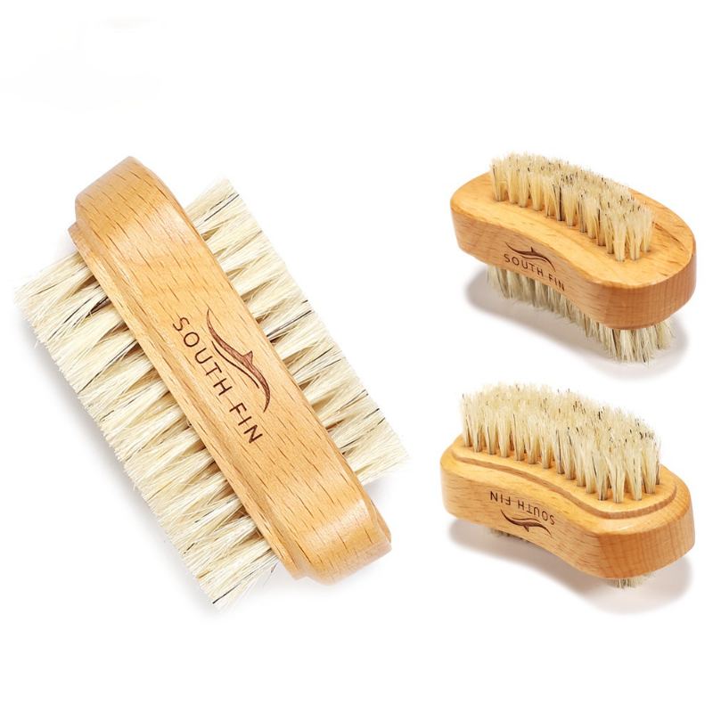 Double Sides Nail Cleaning Brush com cabo de madeira, esfregando escova, ferramenta de manicure e pedicure, cerdas naturais