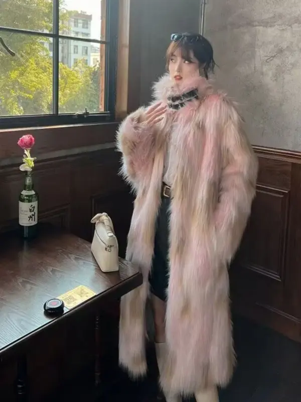 Высококачественные роскошные пальто из искусственного меха лисы, подходящие по цвету, женское длинное пальто, новинка зима 2023, свободная плюшевая Меховая куртка выше колена для женщин
