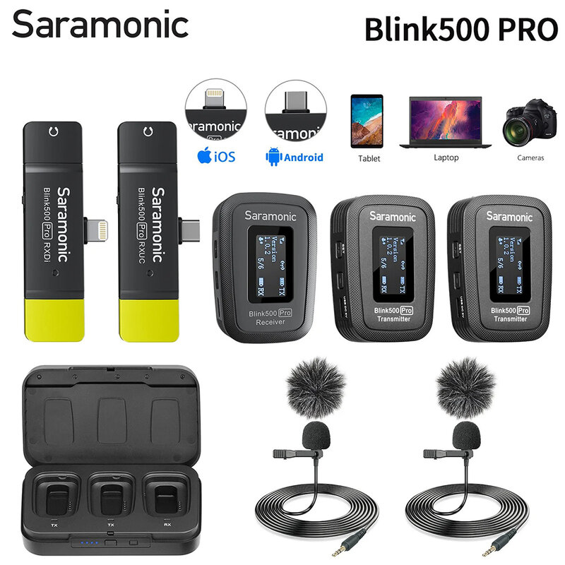 Saramonic Blink500 Pro micrófono de solapa inalámbrico Lavalier para iPhone, Android, PC, portátil, cámaras DSLR, Youtube, grabación en Streaming