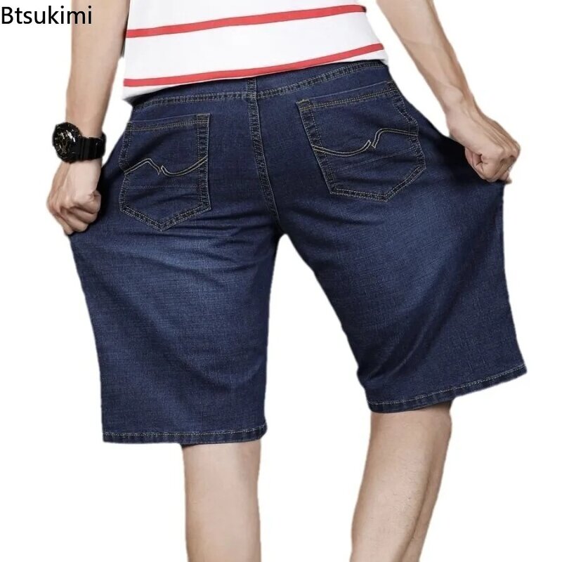 Мужские летние высокоэластичные джинсовые шорты размера плюс 28-40, модные повседневные тонкие прямые брюки, свободные Дышащие Короткие джинсы для мужчин