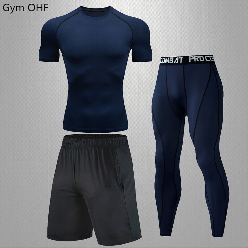 Compression Sports Suit Male Tights for Fitness Running Bodybuilding Training Tops Men Jogger Workout Trousers Gym Sportswear