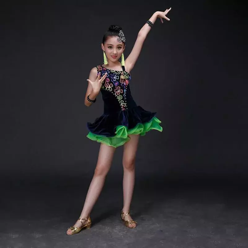 Crianças Ballroom Latin Dance Dress, Ballet Jazz Performance, Competição Patinação Vestidos