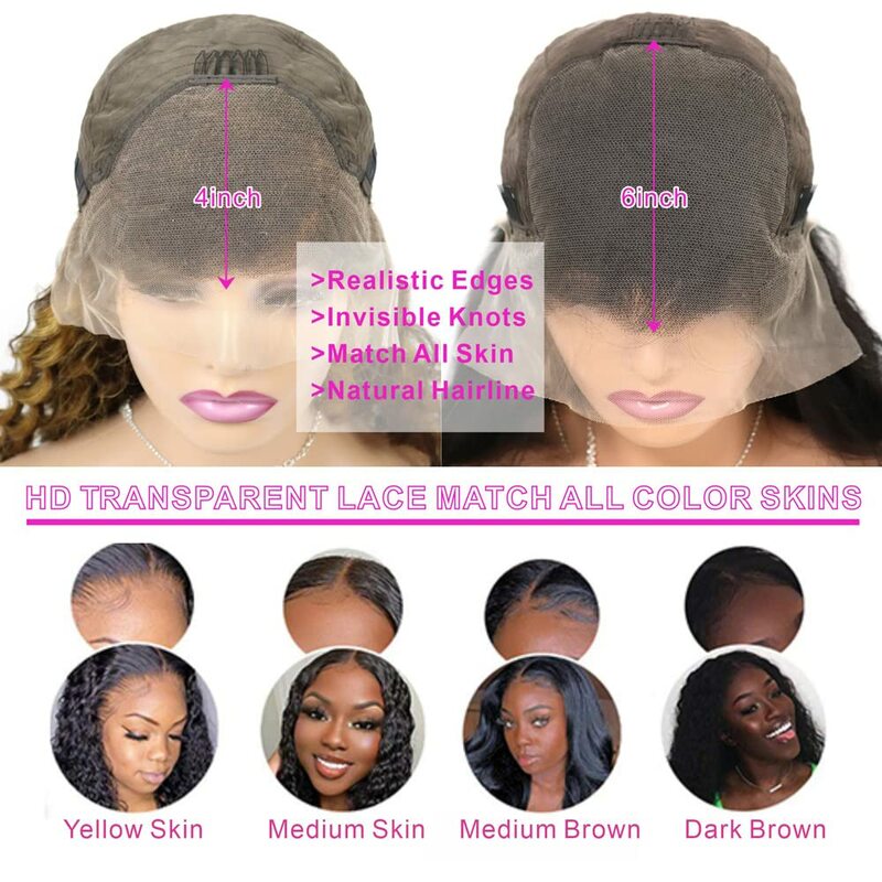 Perucas frontais do laço da onda profunda para mulheres negras, cabelo humano, onda profunda, densidade de 180%, 13x6