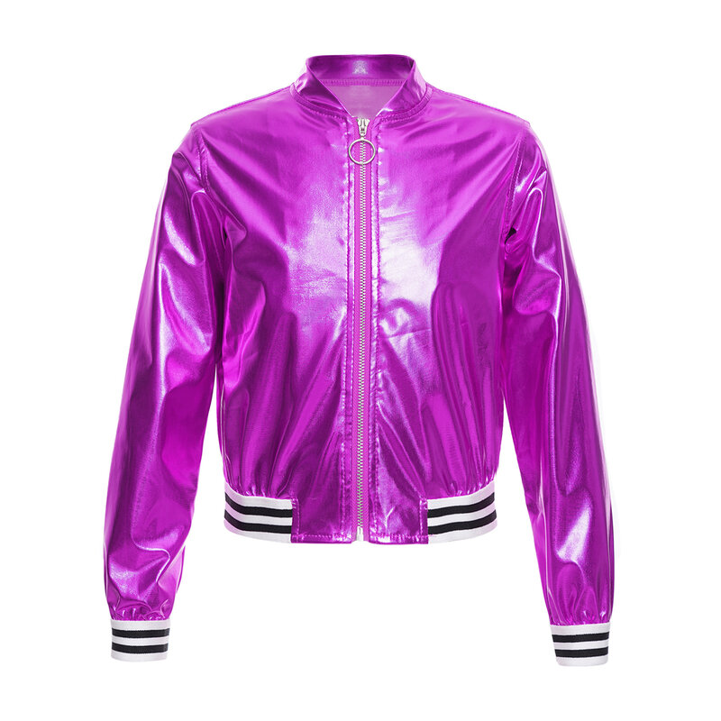 メタリック長袖子供用ジャケット,ダンスクラブ用のモダンなダンスクラブ用の流行のストリートコート