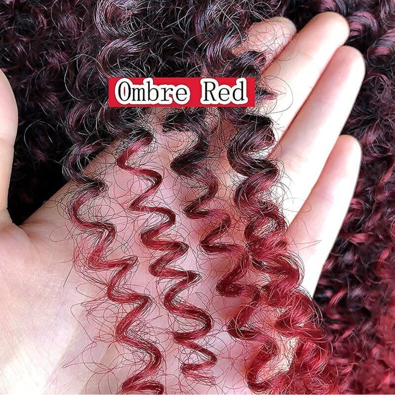 Short Curly Afro Wig with Bangs for Black Women, Kinky Hair, Synthetic Full Wigs, Ombre Red