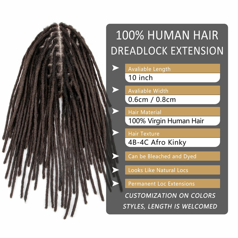 Fro dredy peruki z przezroczystą koronką 8x0 cali dla czarnych 100% ludzkich włosów 0.6cm 0.8cm dredy
