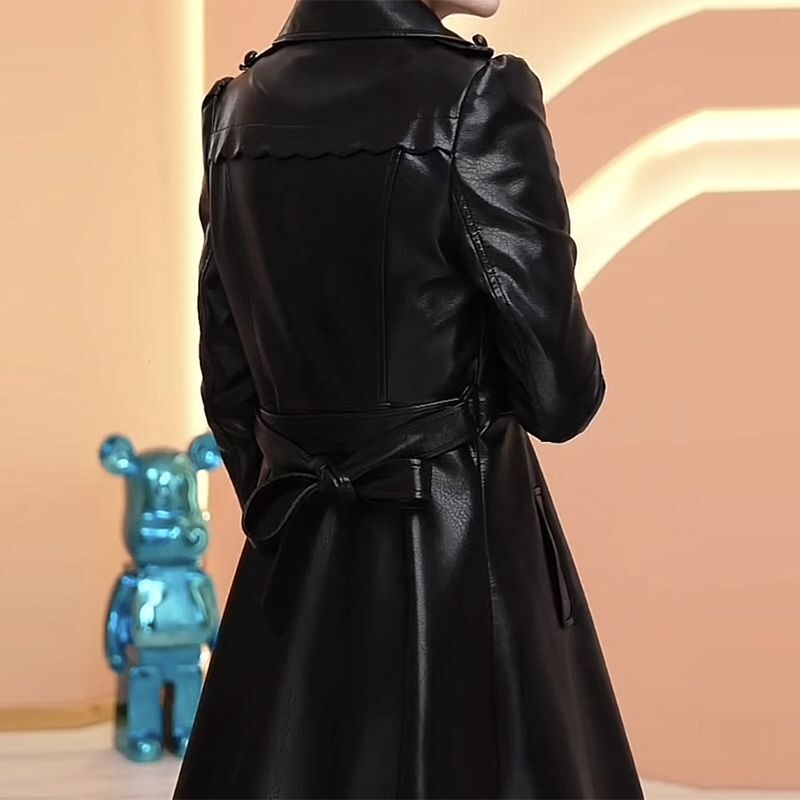 Женское демисезонное пальто из ПУ кожи, свободное минималистичное пальто средней длины с небольшой талией, 2023
