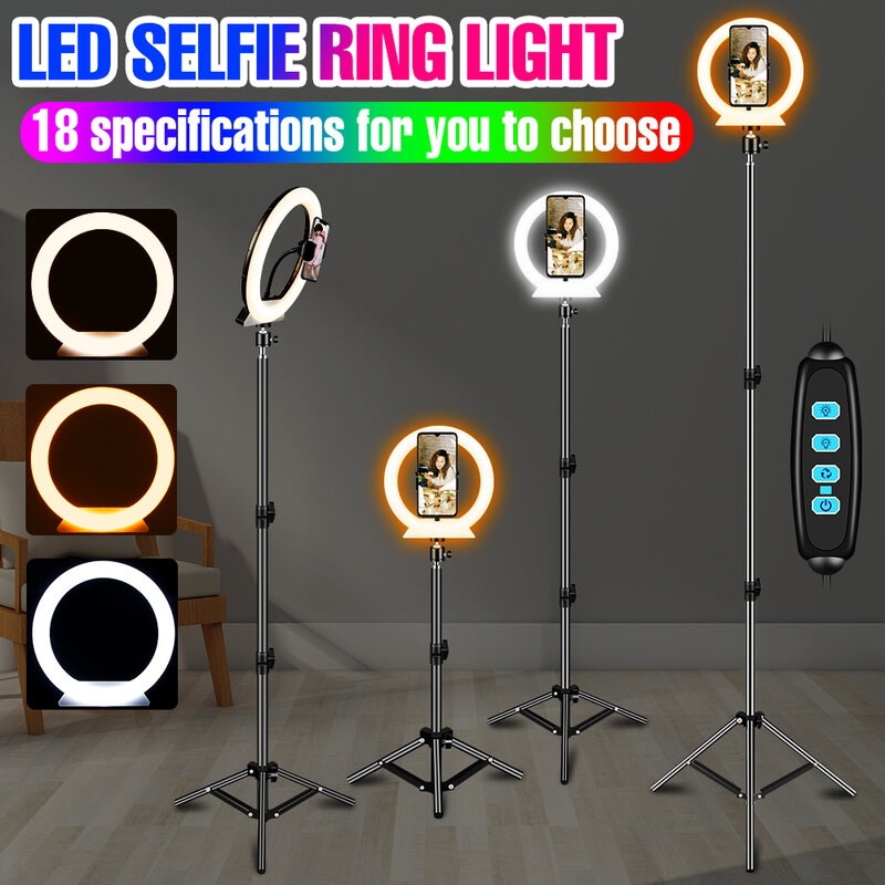 Anillo de luz LED para Selfie, lámpara circular de relleno regulable, luz de Color con soporte de trípode, lámpara de anillo de fotografía para TikTok