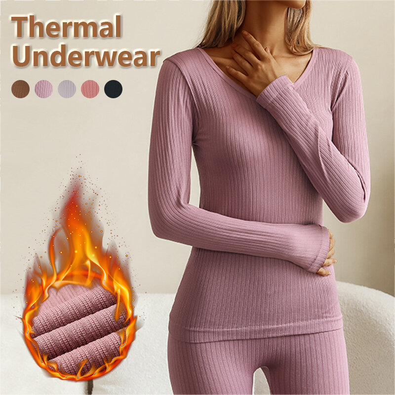 Комплекты термобелья для женщин, осенне-зимняя хлопковая теплая одежда с длинным рукавом, одежда для сна, пижама, боди, одежда