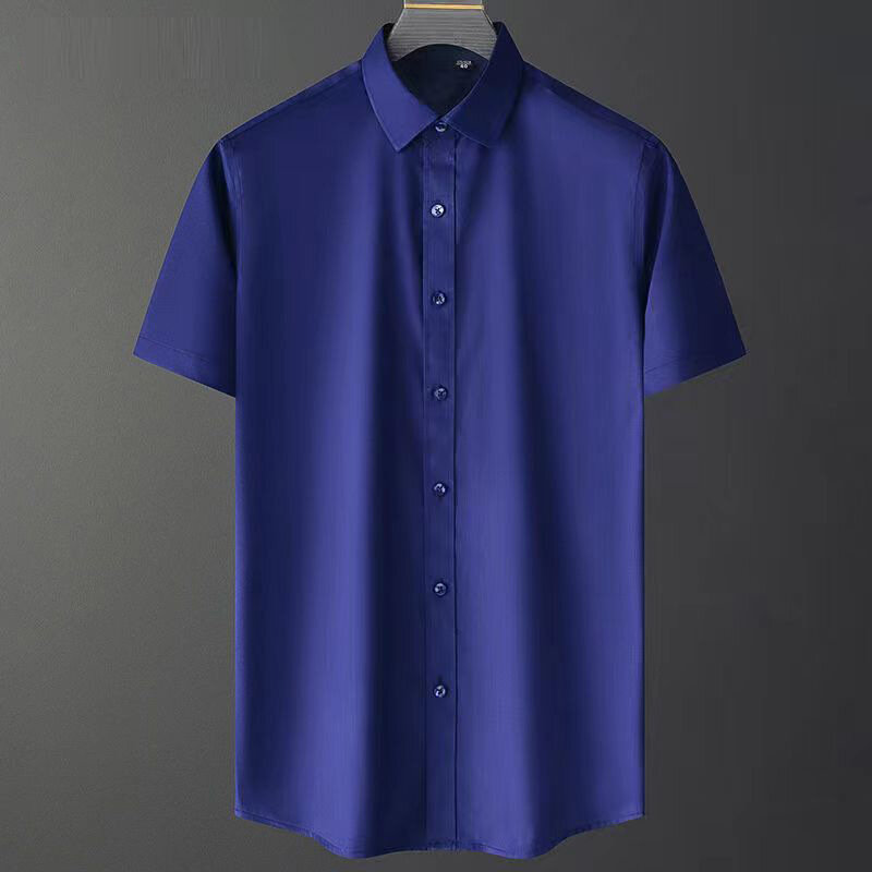 P69 Męska letnia biała koszula z krótkim rękawem Business Formal Ice Silk Cienka koszula na co dzień Niebieska koszula garniturowa Podszewka garnituru weselnego