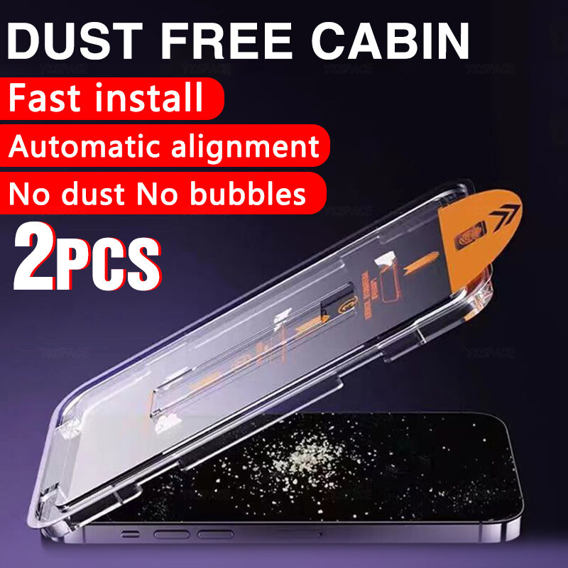 2Pcs Alignment Mount Dust Free Kit HD Clear 9H Tempered Glass For iPhone 15 14 Plus 13 12 mini 11 Pro XS Max XR Screen Protector