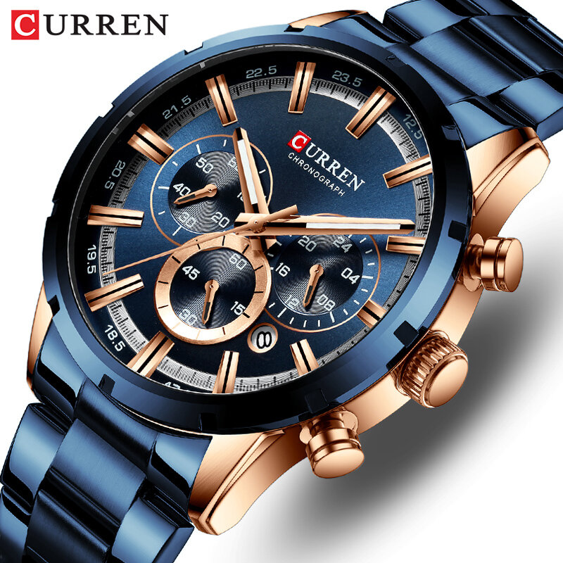 CURREN homme montre Top marque de luxe sport Quartz hommes montres entièrement en acier étanche chronographe montre-bracelet hommes Relogio Masculino