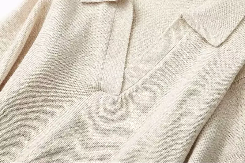 Suéter de punto de Color liso para mujer, Jersey de manga larga con cuello de Polo, estilo Retro, informal, a la moda, para otoño, 2023