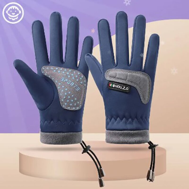 Плюшевые зимние детские велосипедные перчатки, Нескользящие теплые детские перчатки, мягкие и приятные для кожи ветрозащитные уличные флисовые теплые детские перчатки