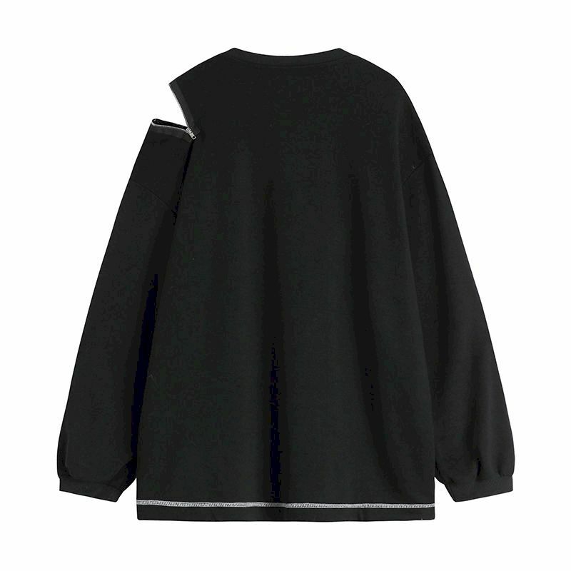 การออกแบบ Chic Pullovers ผู้หญิง Off-The-Shoulder เสื้อไม่สม่ำเสมอ2023ฤดูใบไม้ผลิฤดูร้อนบาง Pullover เกาหลีสไตล์หลวมซิปด้านบน