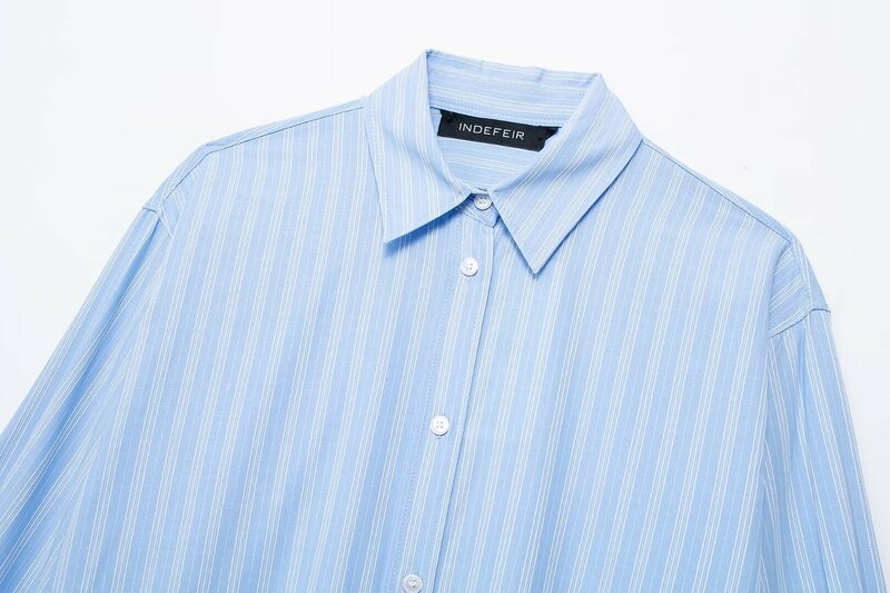 Camisa holgada a rayas con botones en la espalda para mujer, blusa Retro de manga larga con solapa, Top elegante, novedad de 2024