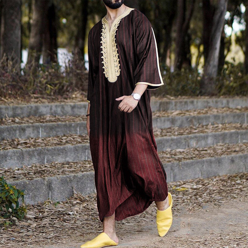 Thobe-caftán árabe islámico de manga corta para hombre, Túnica Retro suelta, camisa Abaya de Oriente Medio, ropa musulmana tailandesa, disfraz Medieval