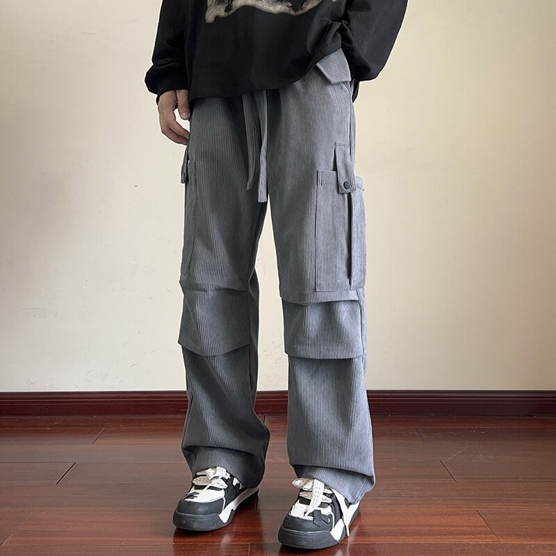 Salopette en velours côtelé pour homme, pantalon droit, grande taille, jambe large, décontracté, automne et hiver, nouveau style