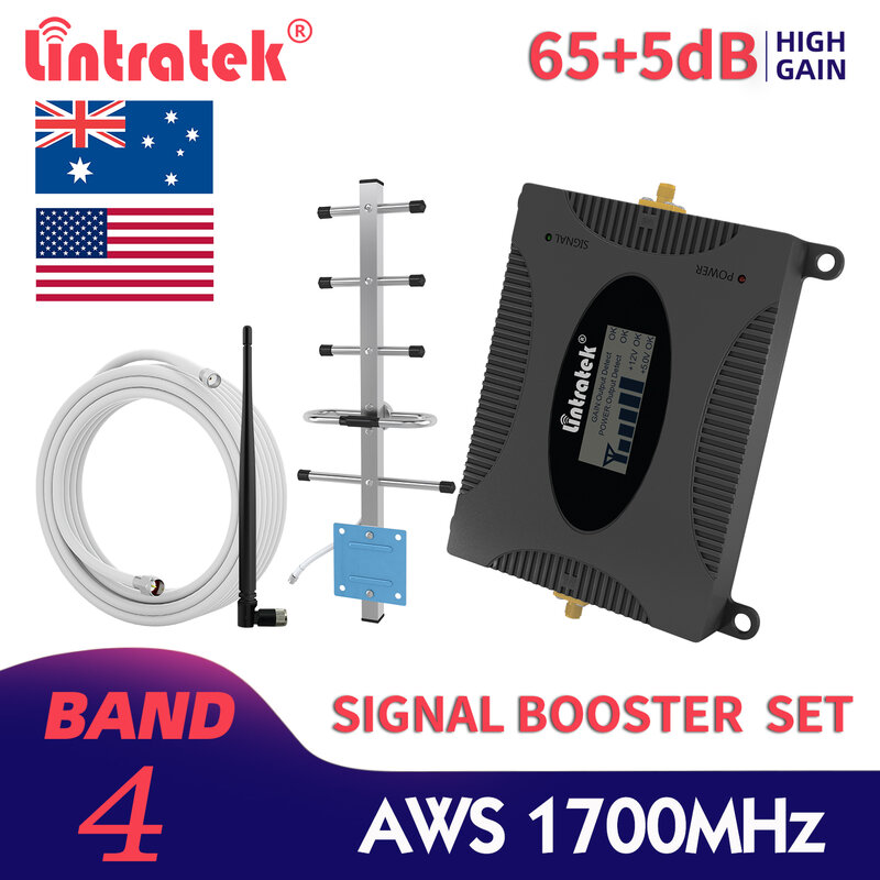 Lintratek Single Band Cellphone Signal Amplificador, Repetidor Set, Signal Booster, Móvel, 2G, 3G, 4G, AWS, 1700MHz, Band4