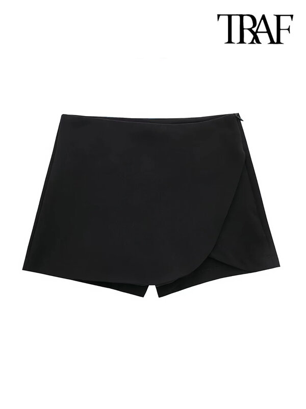 TRAF-Falda corta estilo Pareo para Mujer, falda Vintage de cintura alta con cremallera lateral