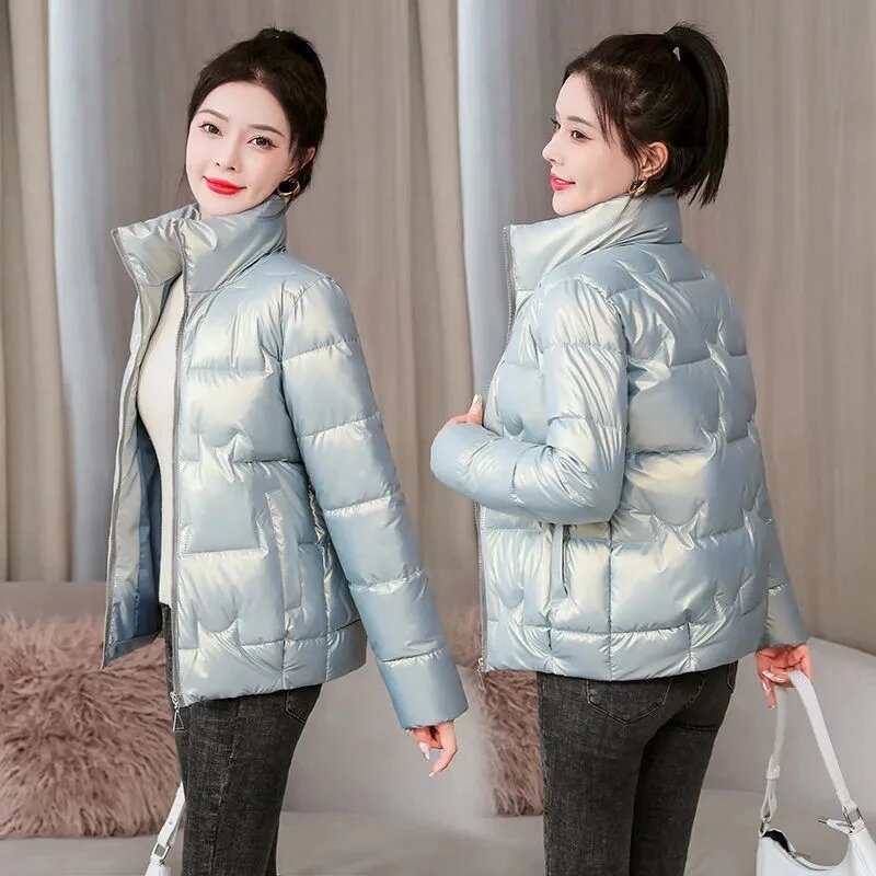 2023 New Winter Fashion Women Jacket Parka Glossy Down Cotton Padded Coat Female Parkas Warm Casual Short Outwear Ladies Coats