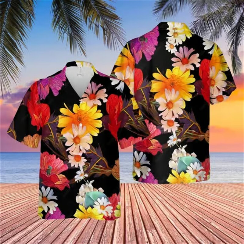 Chemises d'été imprimées en 3D pour hommes, chemises de plage hawaïenne, fête en plein air, manches courtes, rue, social, vêtements en déclin