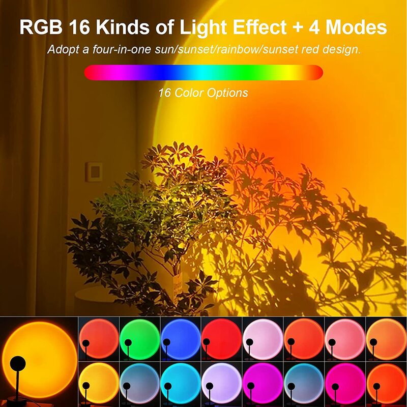 Smart Bluetooth Rainbow Sunset Projector Lamp, Luz noturna para casa, Coffee Shop Background, Decoração de parede, Lâmpada de mesa para atmosfera