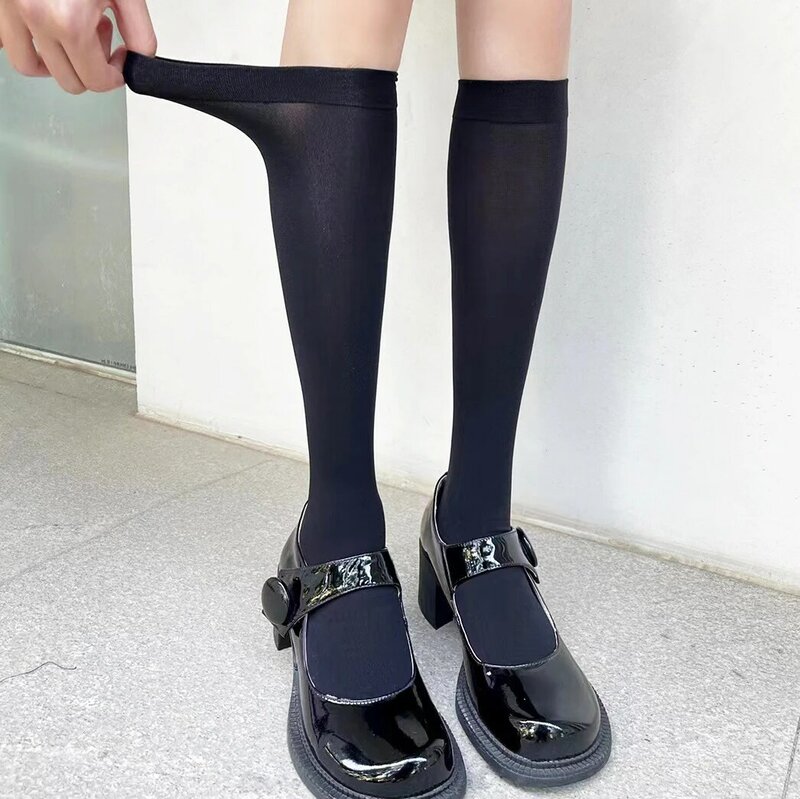 Calcetines finos Jk para mujer, medias por encima de la rodilla, de seda, estilo Ins, japonés, longitud media, negro, blanco