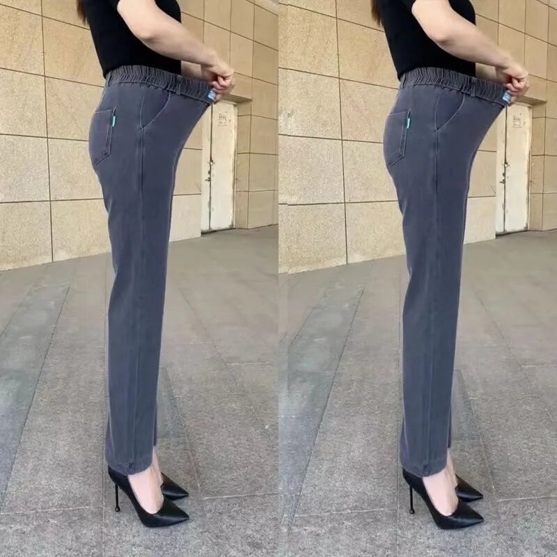 Large Size Ice Silk Straight Leg Jeans Women's High Spring Summer Cool Thin High Waist Loose Casual Pants Pantalones De Mujer