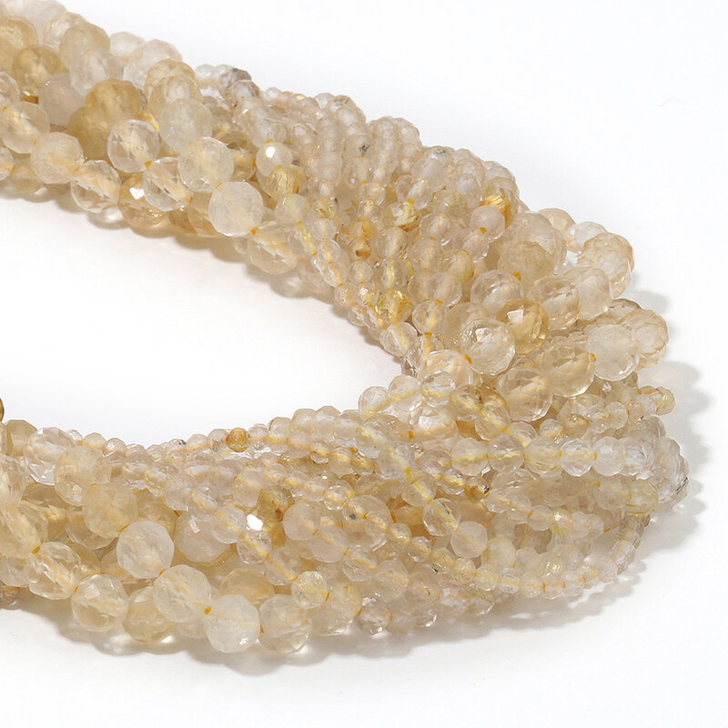 Natural Citrino Pedra Facetada Beads, Contas Forma Redonda para Fazer Jóias, Pulseira DIY, Beading Acessórios, 2mm, 3mm, 4mm