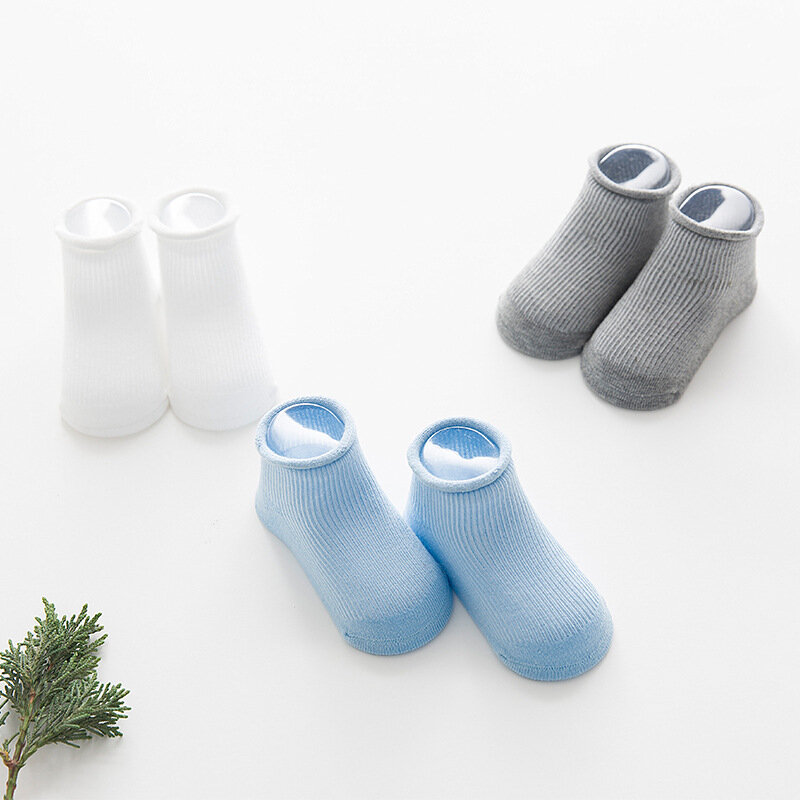 Calcetines antideslizantes con suelas de goma para bebé, niño y niña, Color puro, 6 pares por lote