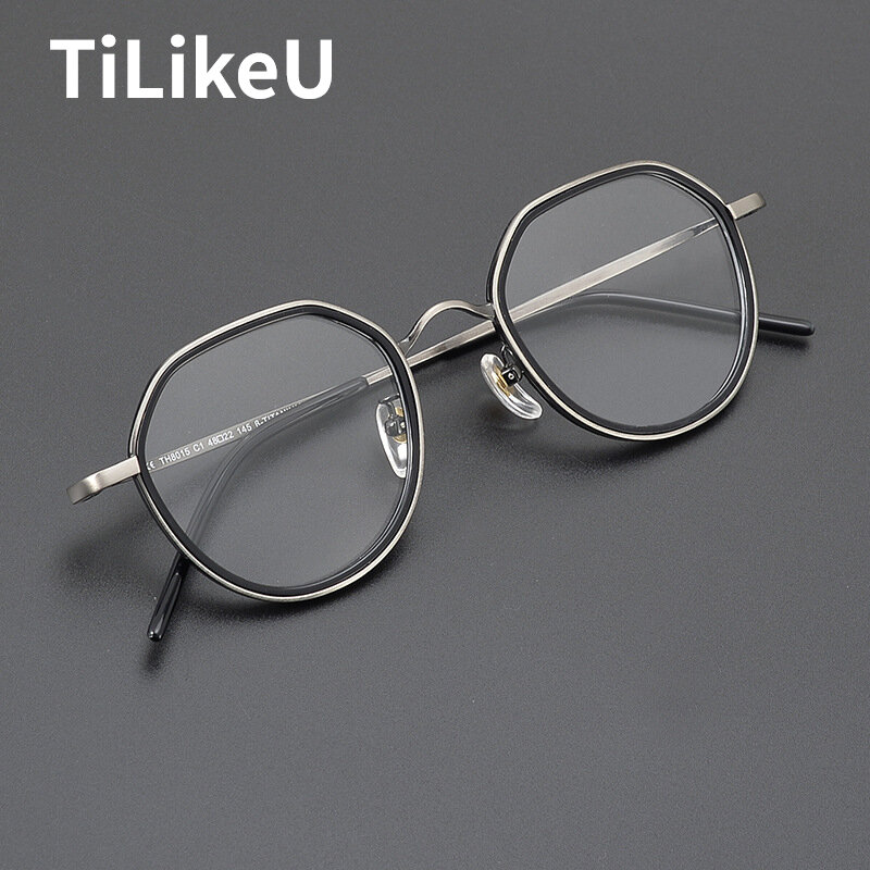 Kacamata bingkai Titanium pria mewah kacamata poligonal asetat Retro bingkai kacamata miopia anti-cahaya biru desainer baru bingkai kacamata TH8015