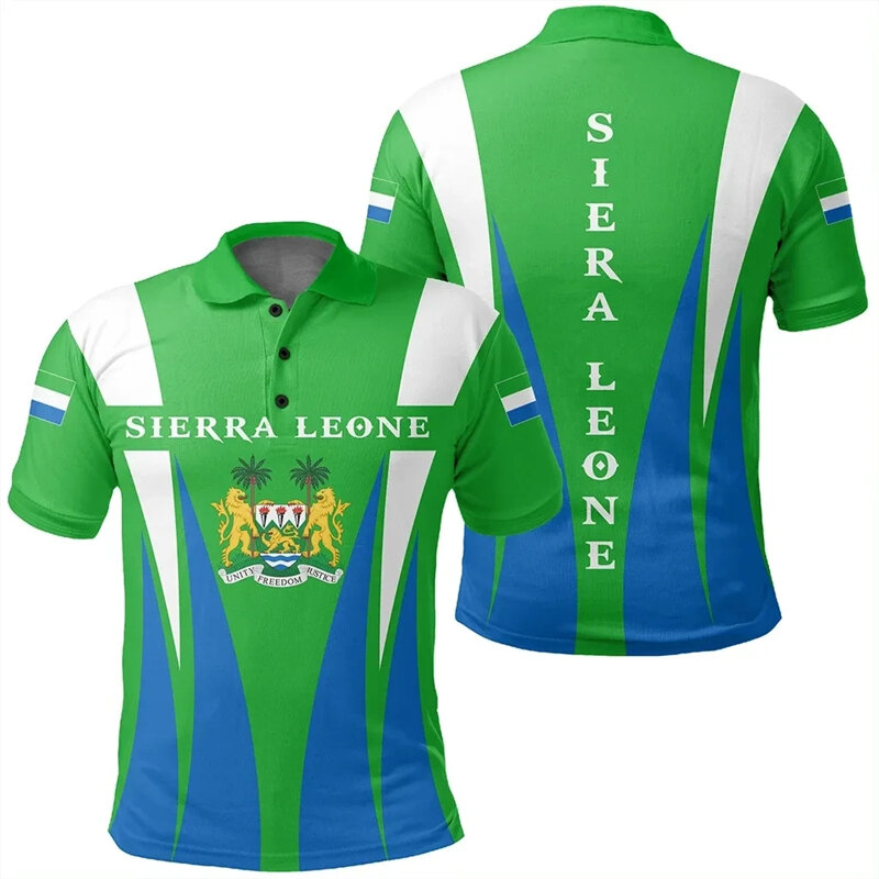 Africa Sierra Leone Map Flag 3D Print Polo Shirts For Men National Emblem Short Sleeve Patriotic Coat Of Arms POLO Shirt Jersey