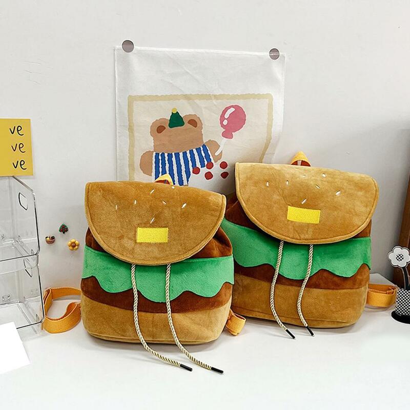 Bonita mochila con diseño de hamburguesa para mujer, morral escolar de gran capacidad con correa ajustable y cierre de cordón, con dibujos animados divertidos para niñas y niños