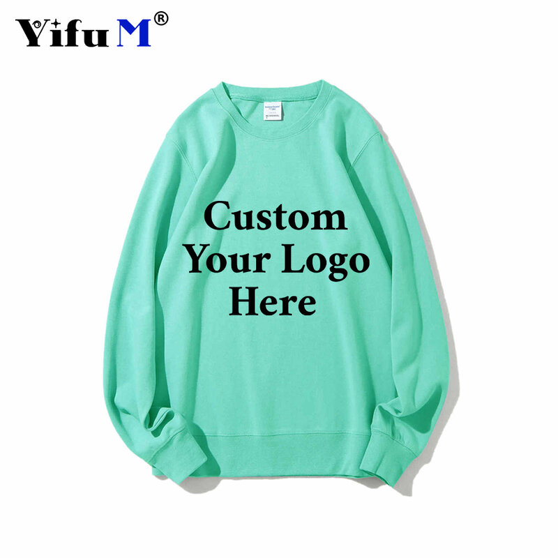 Custom Logo Cotton Sweatshirt Men Round Neck Pullovers Women Casual DIY Tops Spring Colorful Harajuku Sweatshirts Hoodies